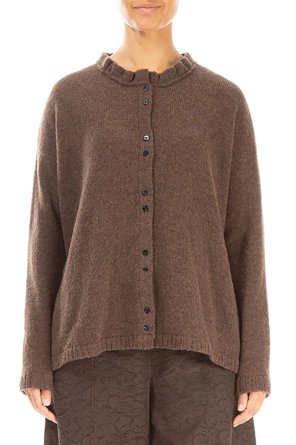 Frill Collar Brown Wool Cardigan 1