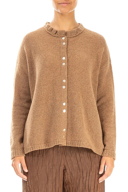 Frill Collar Caramel Wool Cardigan 1