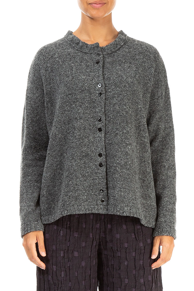 Frill Collar Grey Wool Cardigan