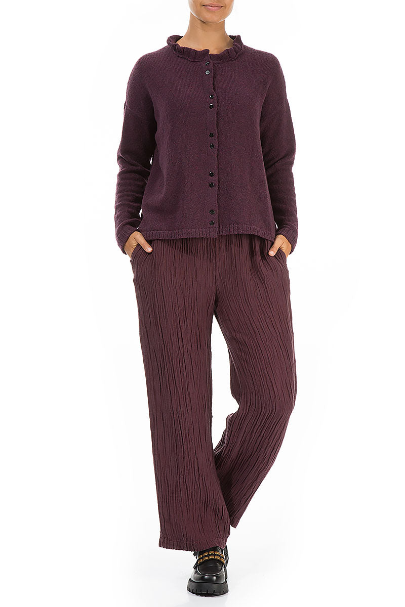 Frill Collar Mulberry Wool Cardigan