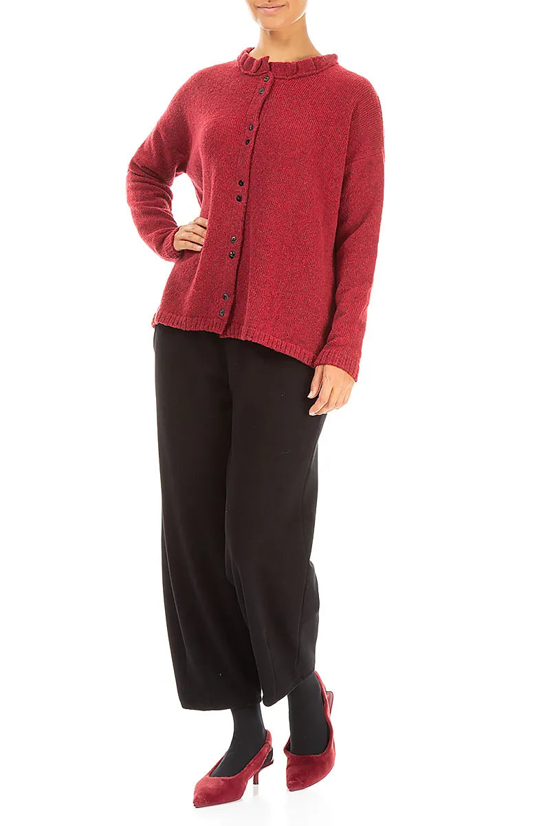 Frill Collar Ruby Red Wool Cardigan 4