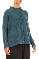 Frill Collar Teal Wool Cardigan 3