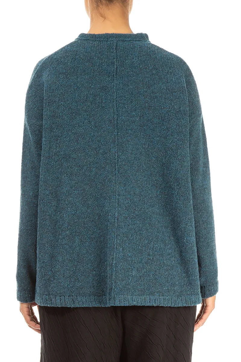 Frill Collar Teal Wool Cardigan