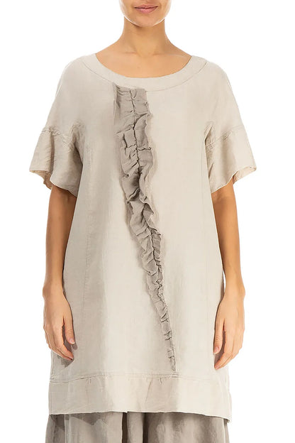 Robe tunique en lin naturel à volants