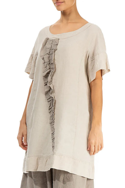 Robe tunique en lin naturel à volants