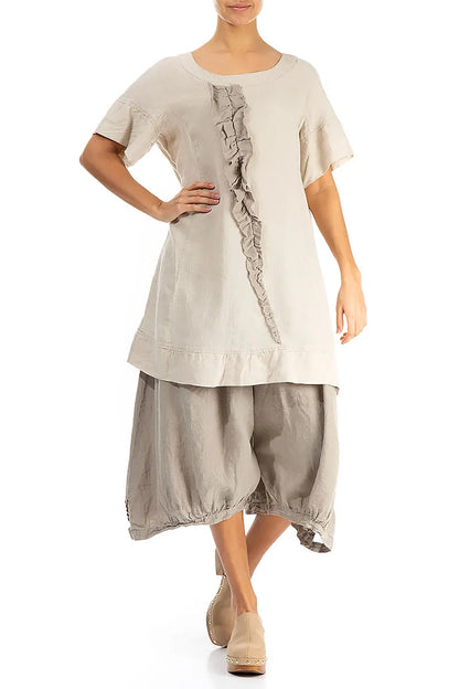 Robe tunique en lin naturel à volants