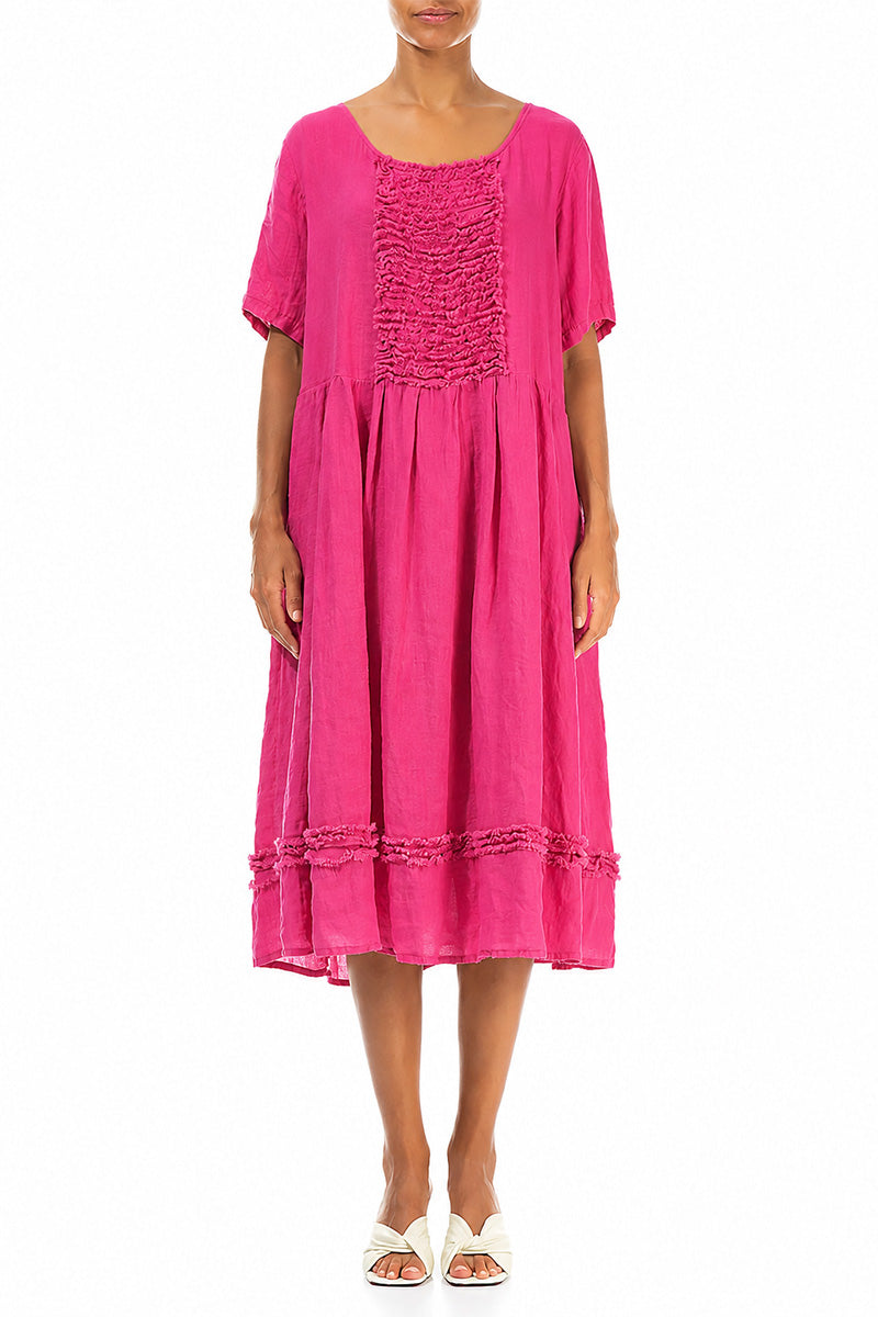 Frill Fuchsia Gauze Linen Dress