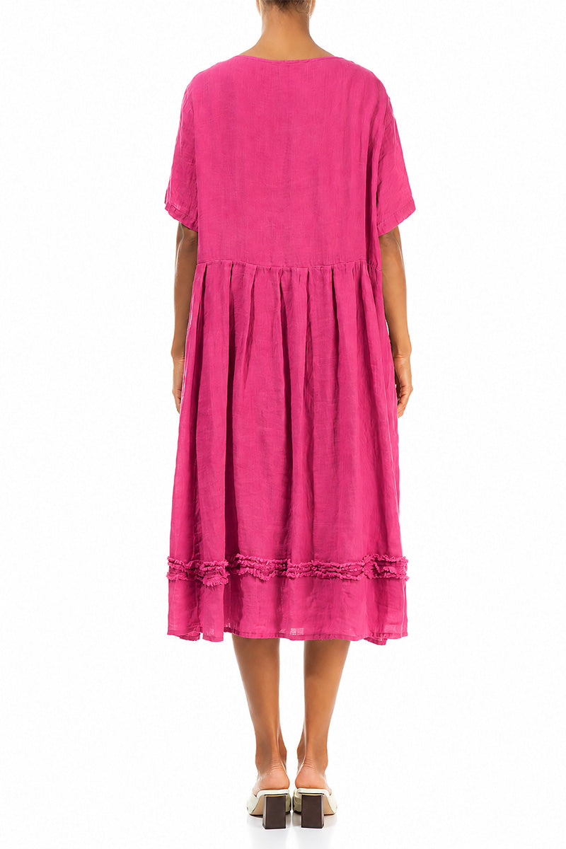 Frill Fuchsia Gauze Linen Dress