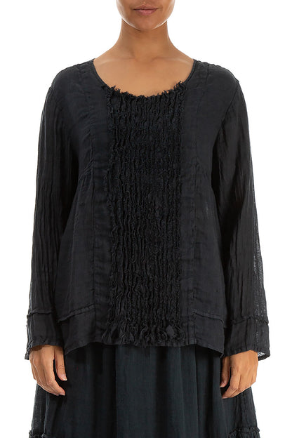 Frill Graphite Gauze Linen Blouse 1