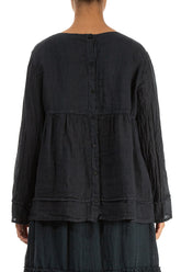 Frill Graphite Gauze Linen Blouse 2