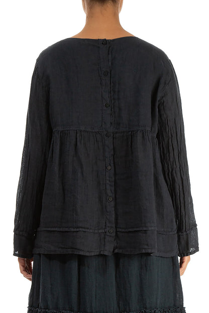 Frill Graphite Gauze Linen Blouse 2