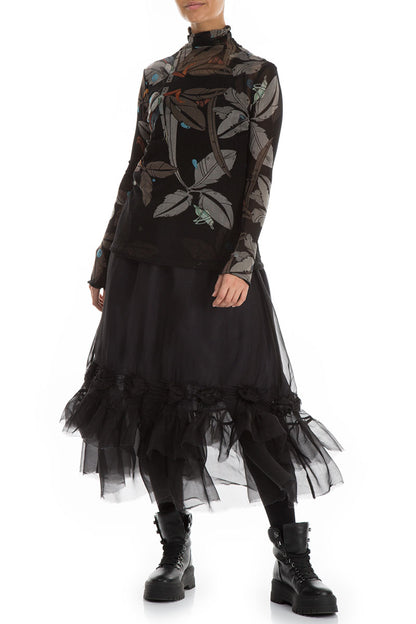 Frilled Black Silk Chiffon Skirt 4