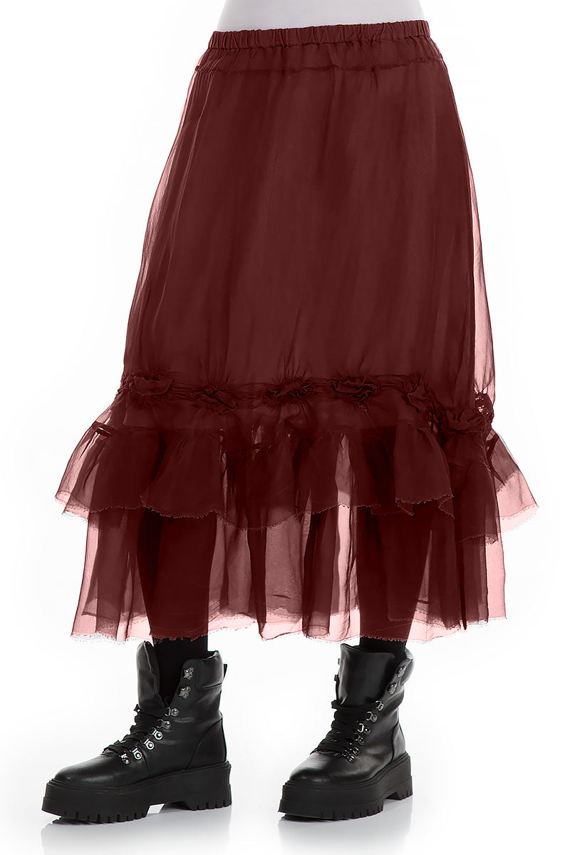 Frilled Burgundy Silk Chiffon Skirt 3