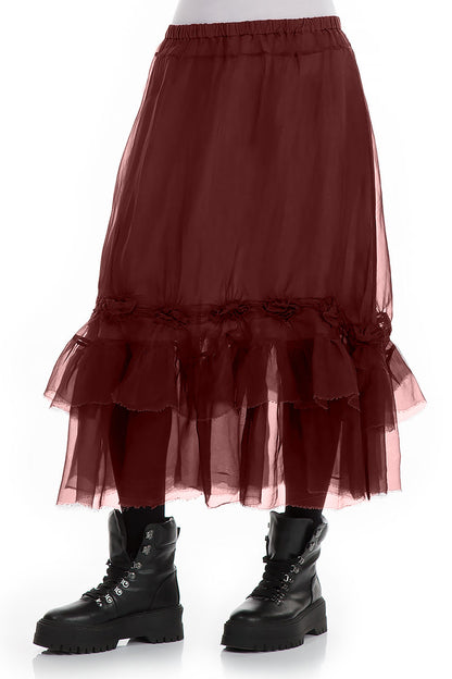 Frilled Burgundy Silk Chiffon Skirt 3