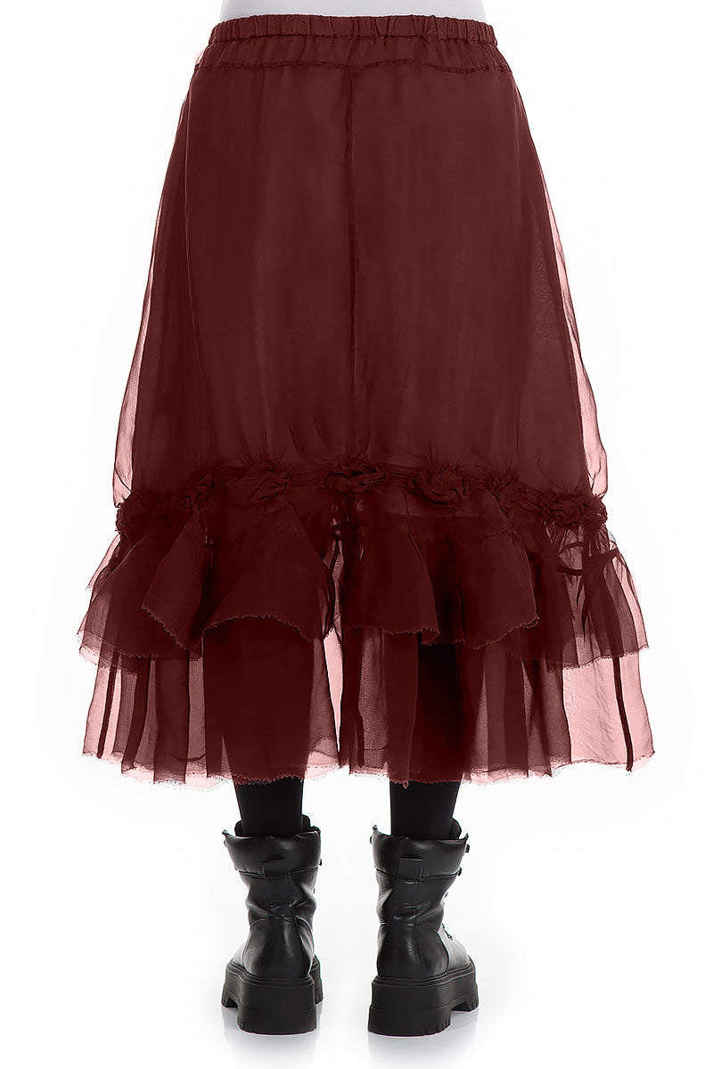 Frilled Burgundy Silk Chiffon Skirt 2