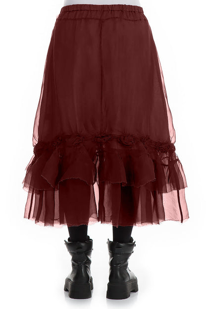 Frilled Burgundy Silk Chiffon Skirt 2