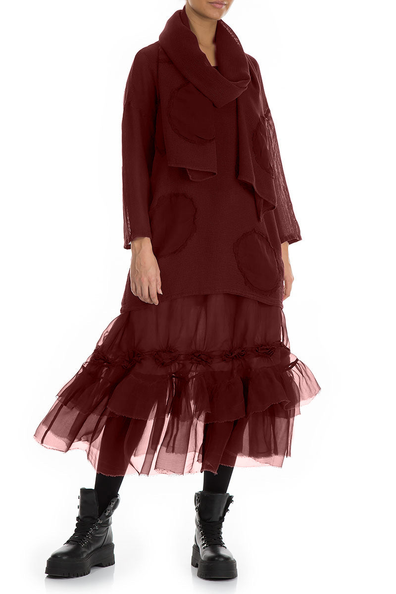 Frilled Burgundy Silk Chiffon Skirt 4
