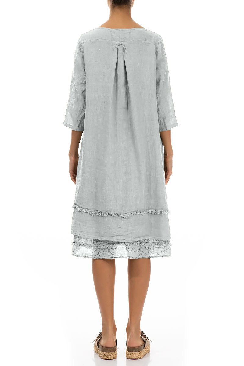 Frilled Light Grey Linen Dress