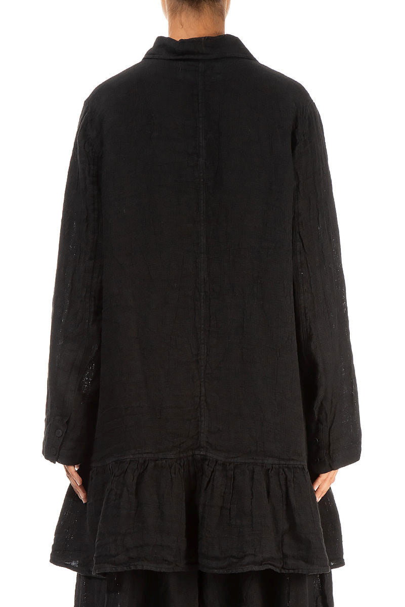 Frilled Edge Black Mélange Linen Jacket