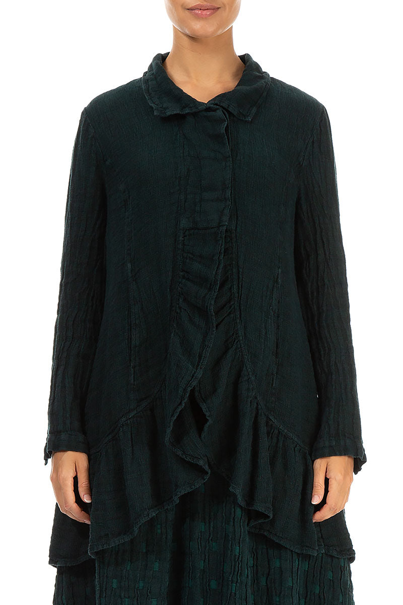 Frilled Edge Emerald Mélange Linen Jacket