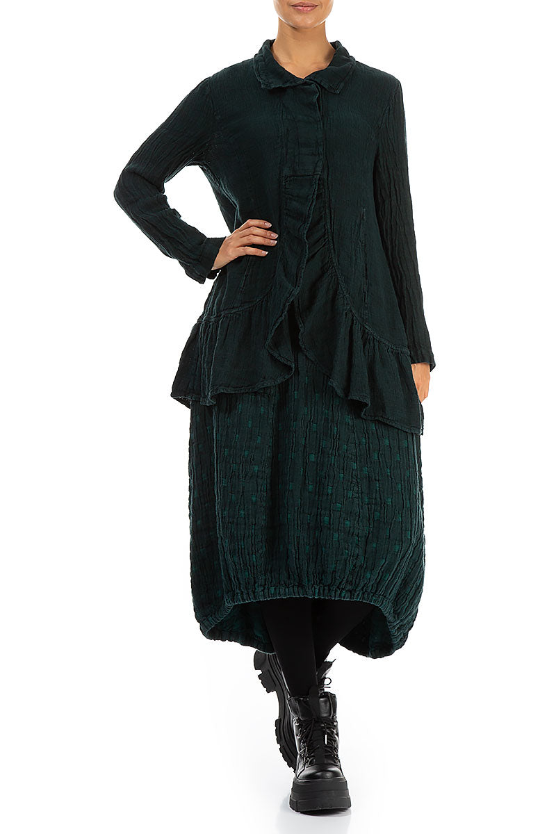 Frilled Edge Emerald Mélange Linen Jacket