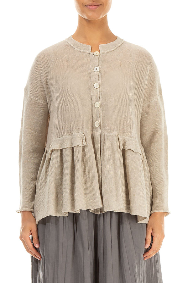 Frilled Hem Natural Linen Cardigan 1