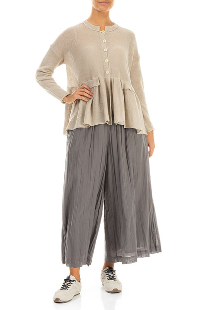 Frilled Hem Natural Linen Cardigan 4