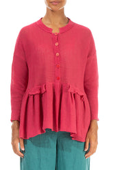Frilled Hem Raspberry Linen Cardigan 1