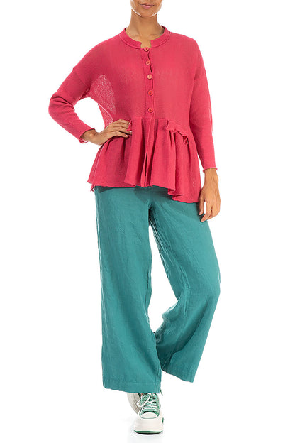 Frilled Hem Raspberry Linen Cardigan 4