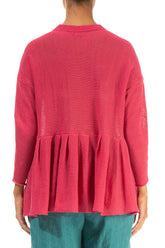 Frilled Hem Raspberry Linen Cardigan 2