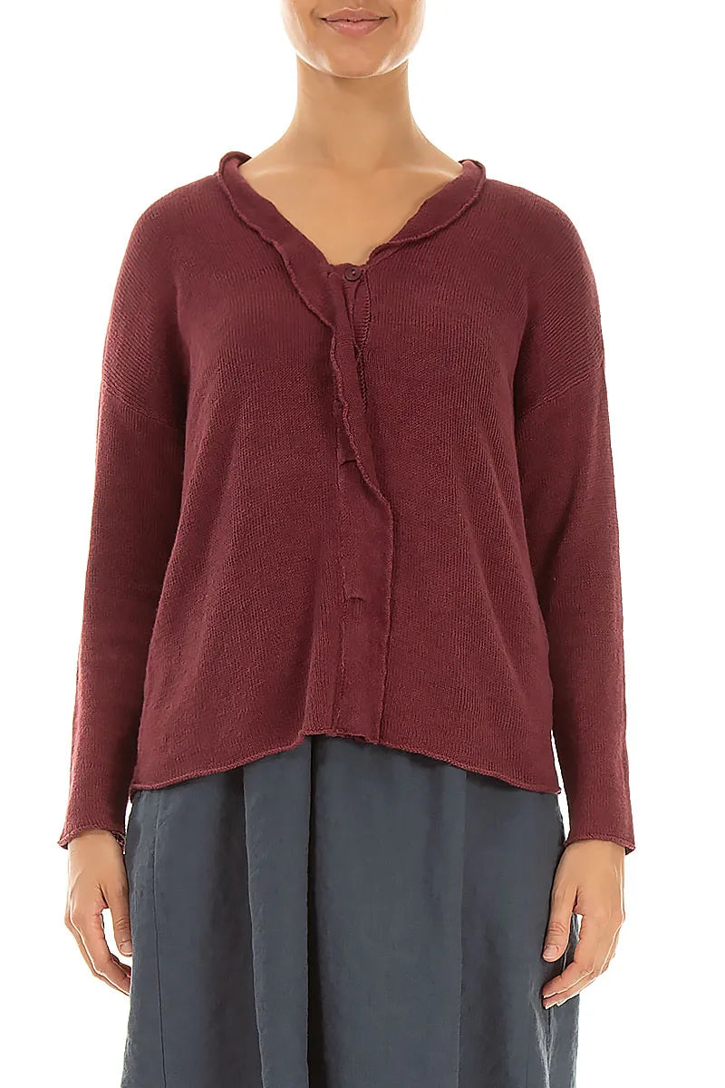 Cardigan aus Leinen mit Rüschen und antikroten Details