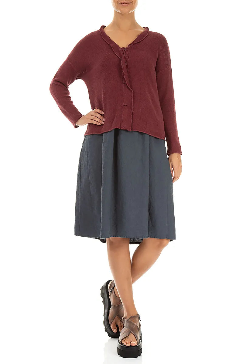 Cardigan aus Leinen mit Rüschen und antikroten Details
