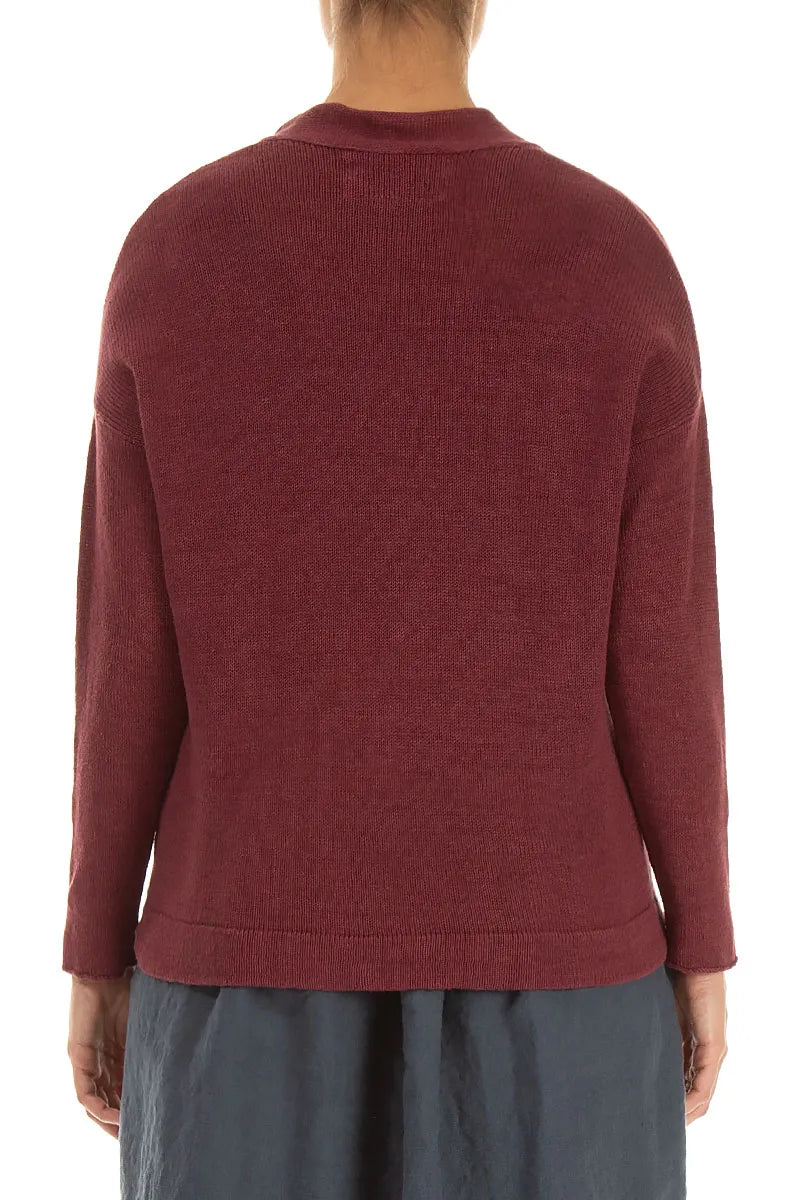 Cardigan aus Leinen mit Rüschen und antikroten Details