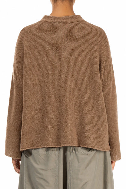 Frilled Neck Caramel Wool Cardigan 2