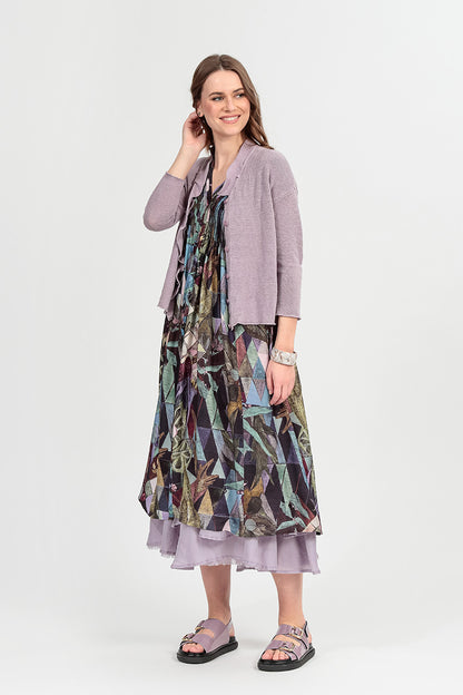 Frilled Neck Lilac Linen Cardigan 7