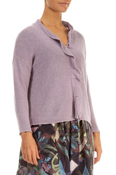 Frilled Neck Lilac Linen Cardigan 3