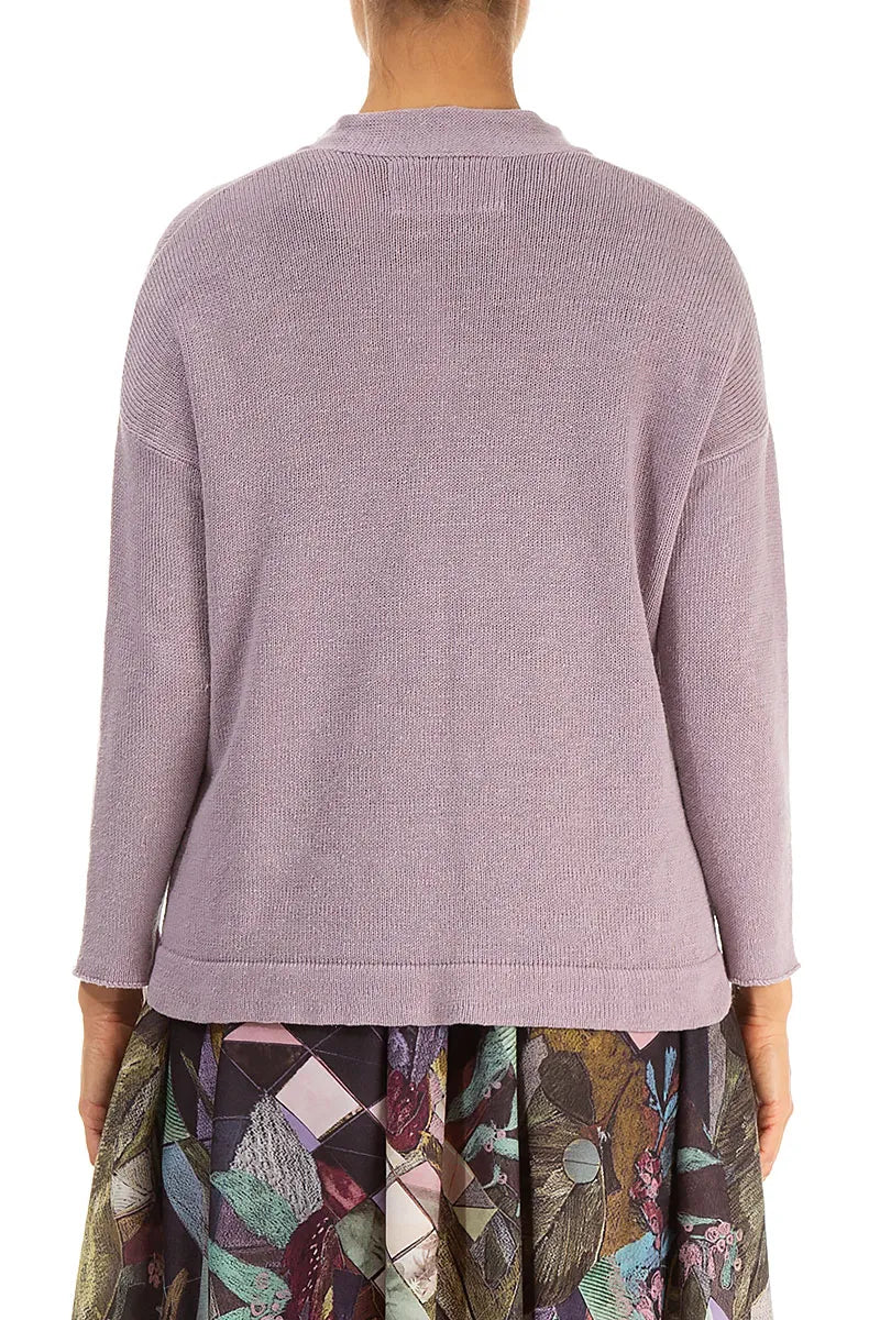 Frilled Neck Lilac Linen Cardigan 2