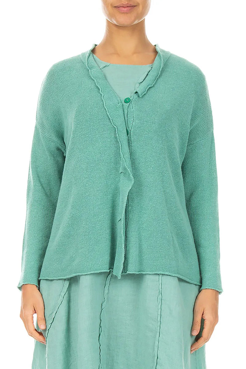 Gilet en lin menthe col à volants