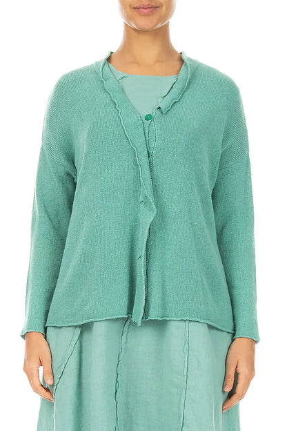 Gilet en lin menthe col à volants