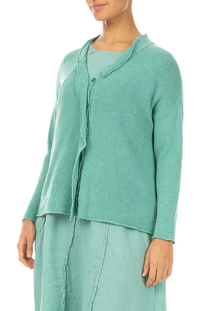 Gilet en lin menthe col à volants