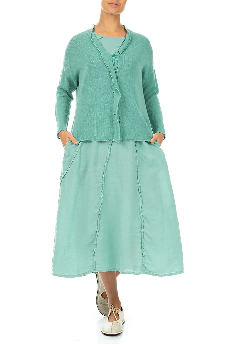 Gilet en lin menthe col à volants
