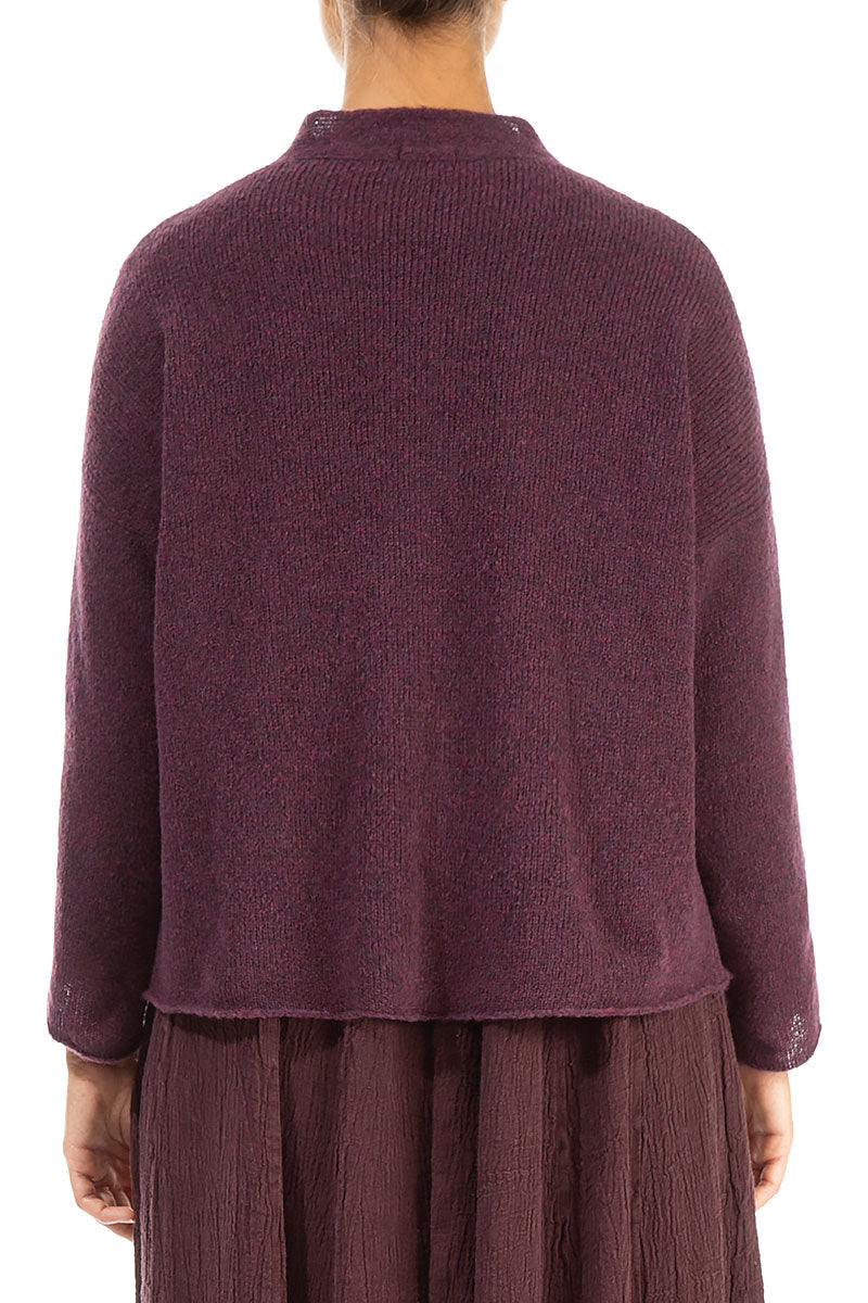 Frilled Neck Mulberry Wool Cardigan