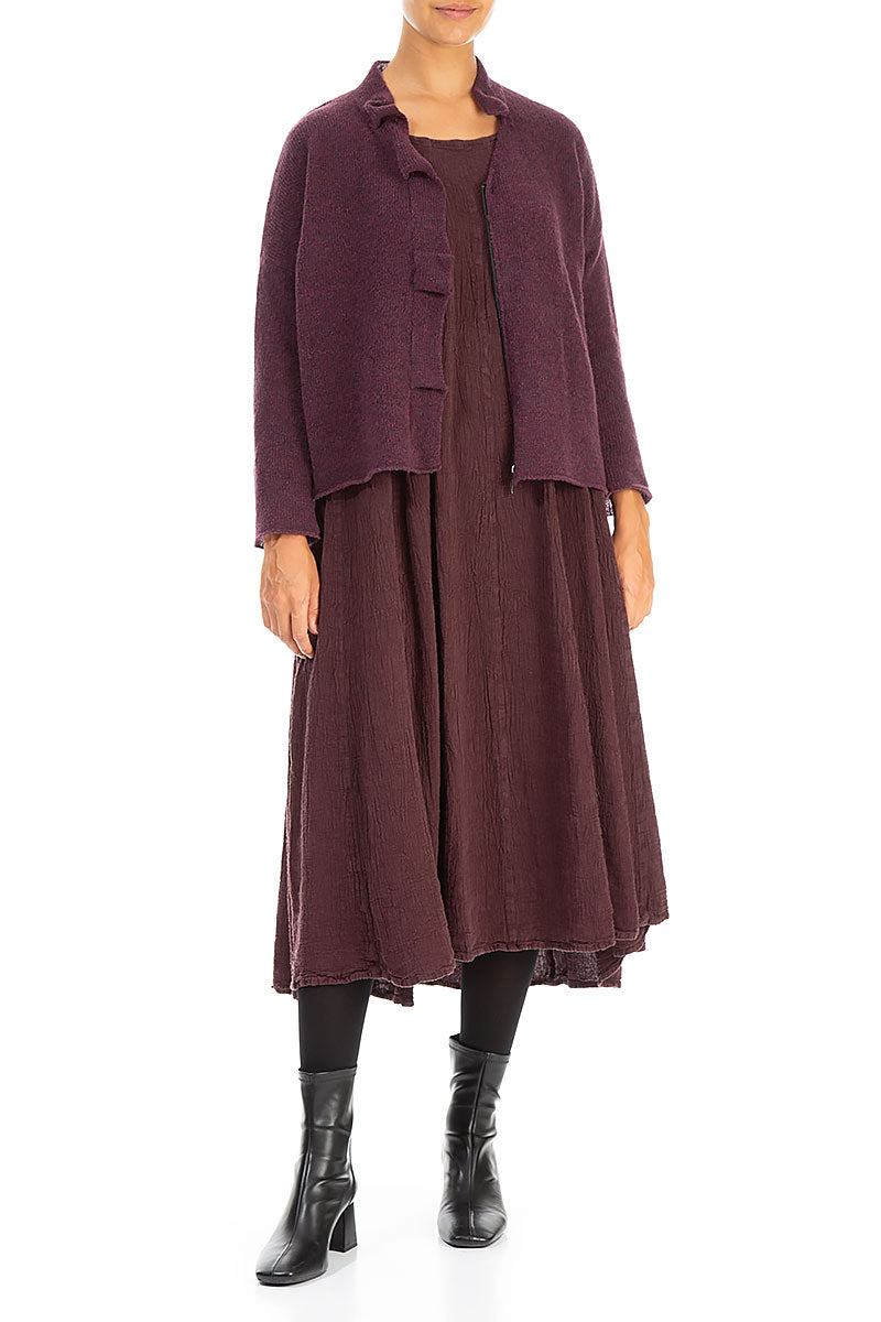 Frilled Neck Mulberry Wool Cardigan