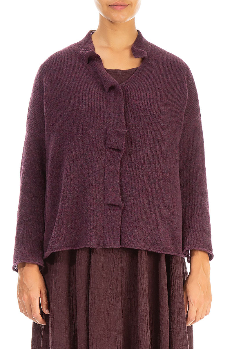 Frilled Neck Mulberry Wool Cardigan