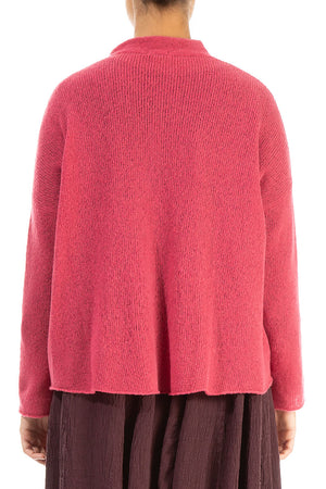 Frilled Neck Pink Punch Wool Cardigan - grizas.com