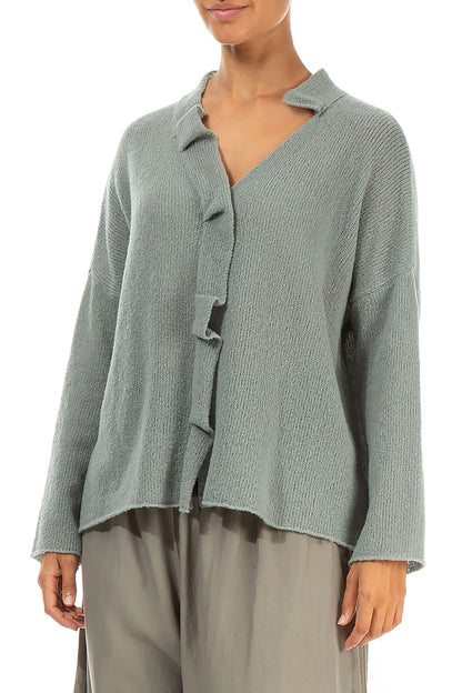 Frilled Neck Pistachio Wool Cardigan