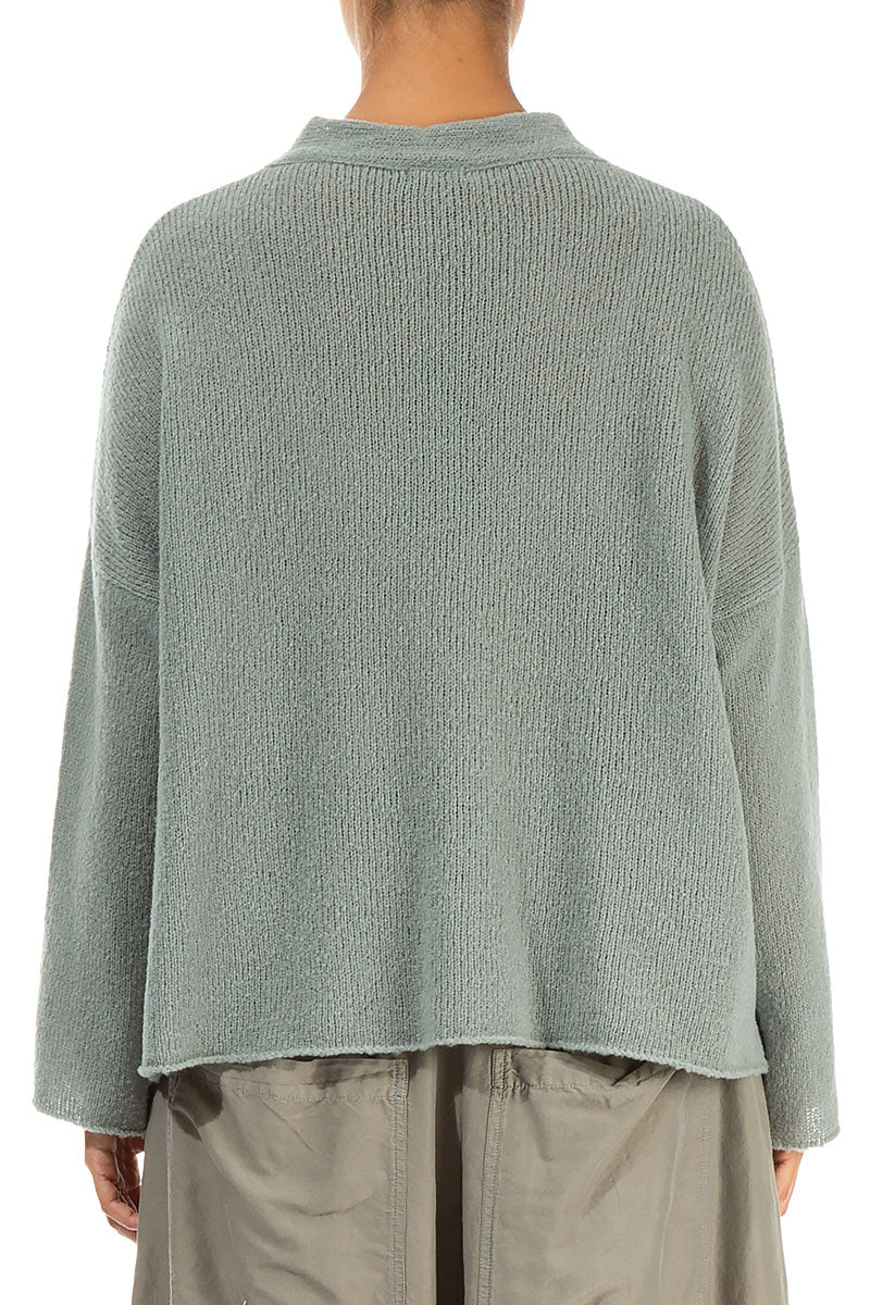 Frilled Neck Pistachio Wool Cardigan