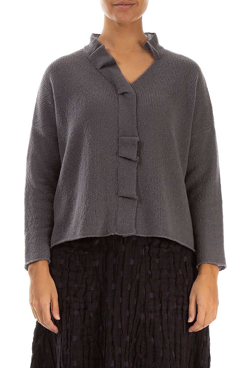 Frilled Neck Vintage Violet Wool Cardigan 1