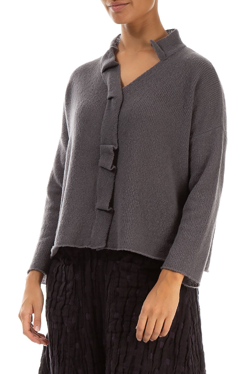 Frilled Neck Vintage Violet Wool Cardigan 3
