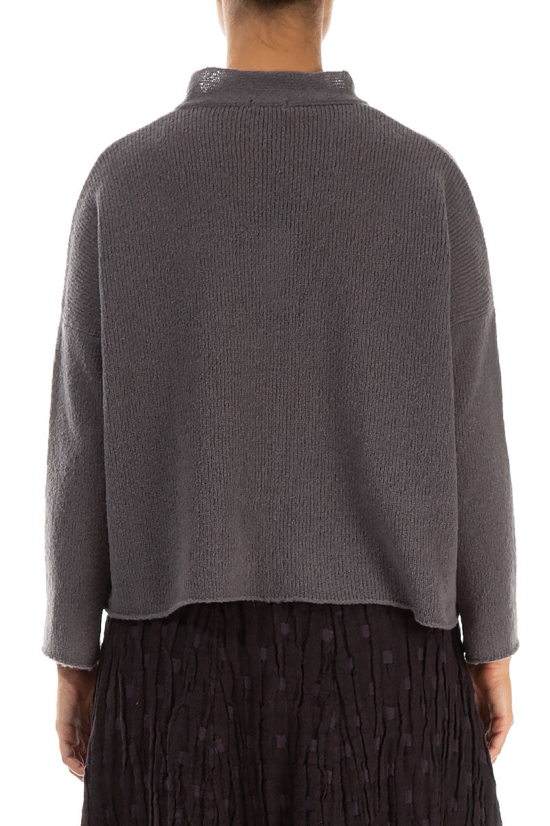 Frilled Neck Vintage Violet Wool Cardigan 2